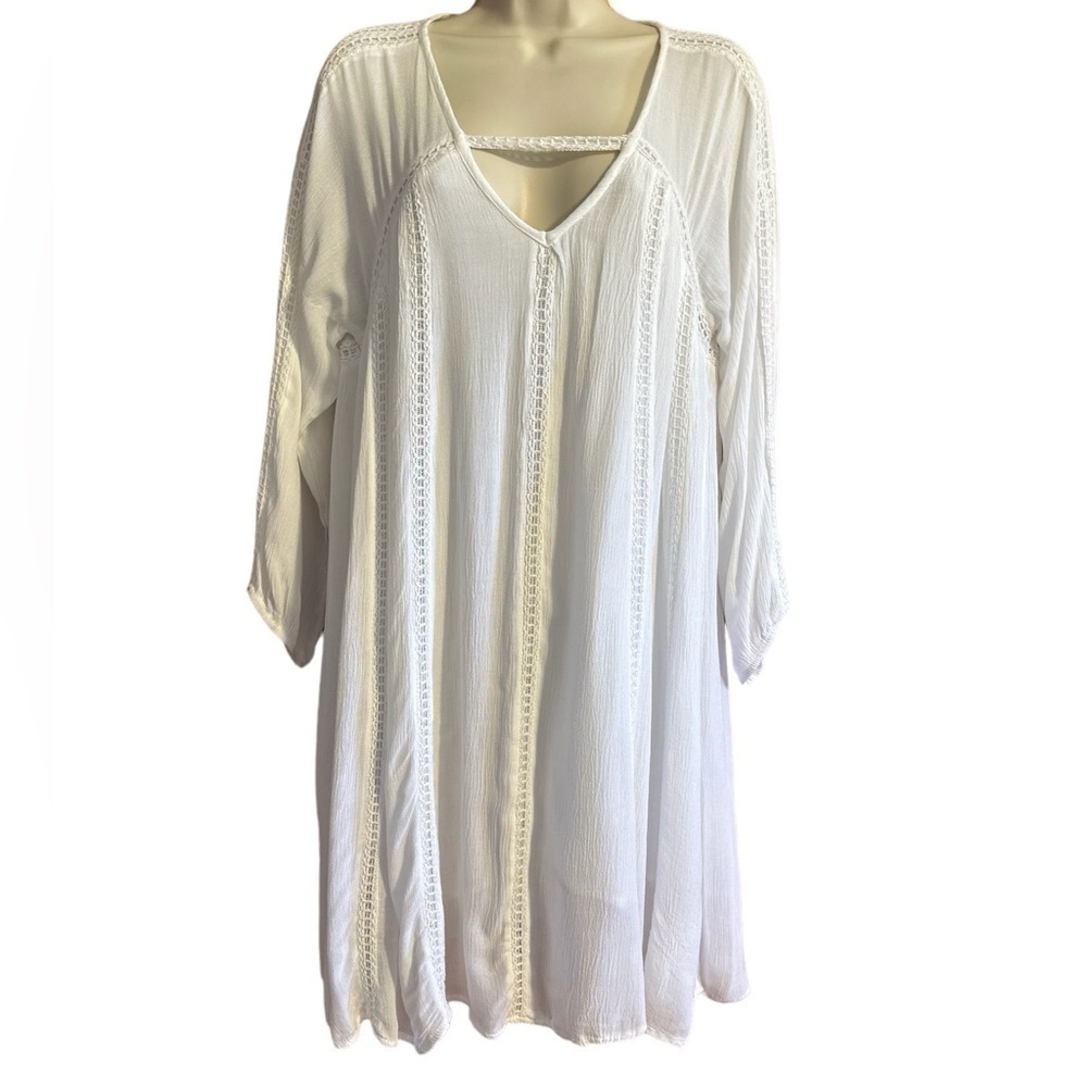 Cute Options White V Neck Long Sleeve Boho Sheer Resort Wear Feminine Mini Dress